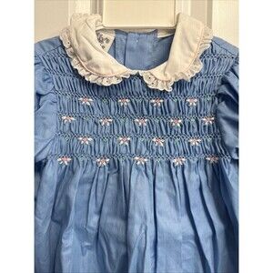 Polly Flinders Brand Blue Long-sleeve Smocked Dress Size 3T Great For Spring